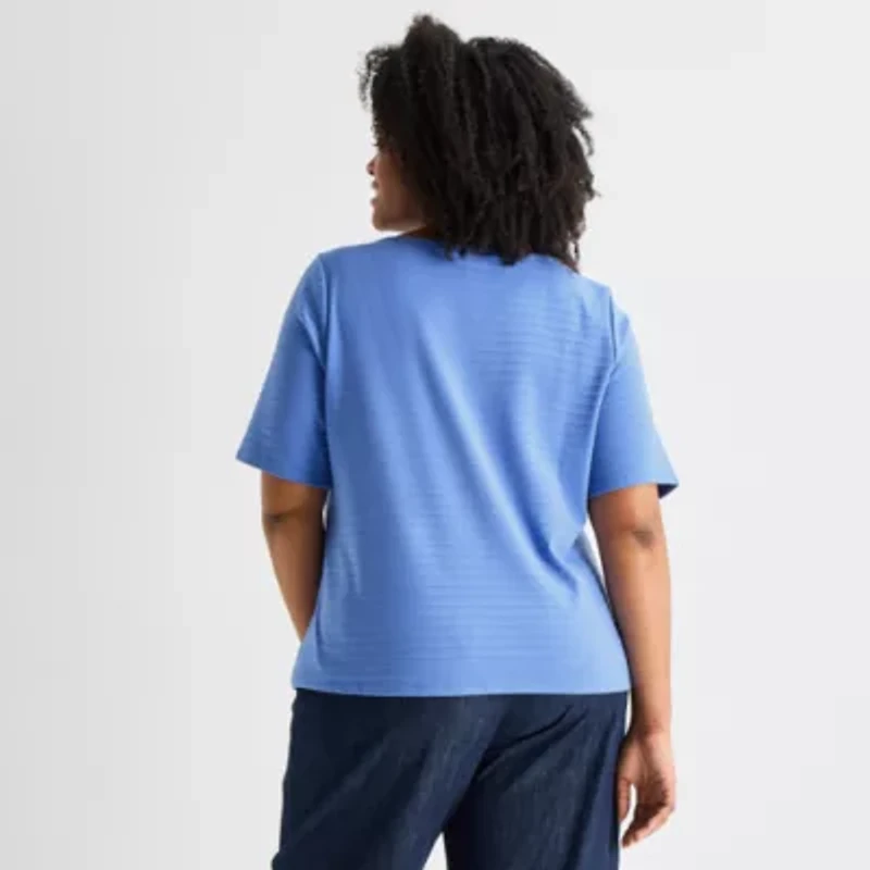 Liz Claiborne Womens Plus Boat Neck Short Sleeve T-Shirt