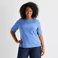Liz Claiborne Womens Plus Boat Neck Short Sleeve T-Shirt