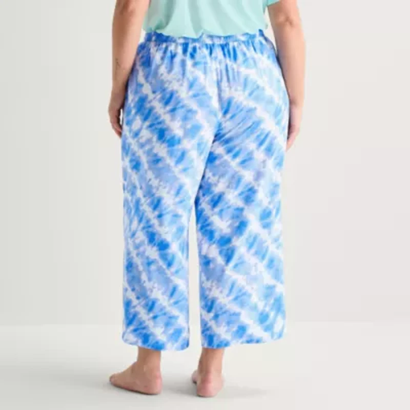 Sleep Chic Womens Plus Poplin Pajama Capri Pant