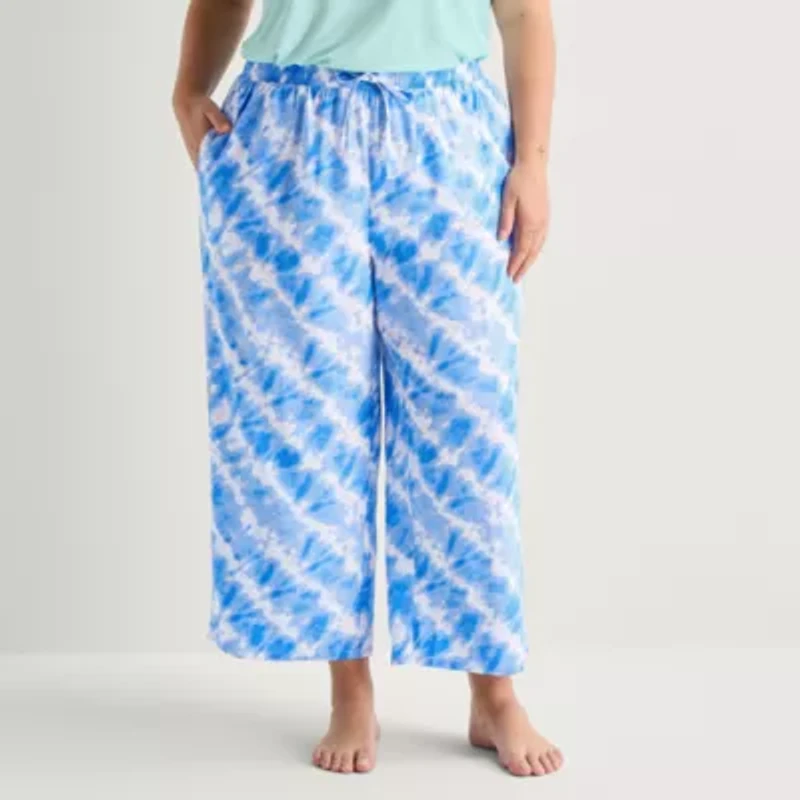 Sleep Chic Womens Plus Poplin Pajama Capri Pant