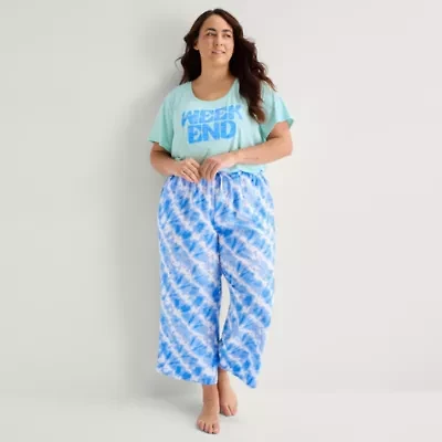 Sleep Chic Womens Plus Poplin Pajama Capri Pant