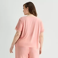 Ambrielle Womens V Neck Short Sleeve Pajama Top