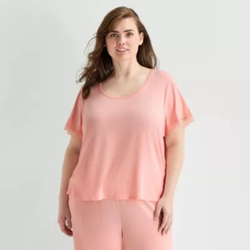 Ambrielle Womens V Neck Short Sleeve Pajama Top