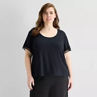 Ambrielle Womens Round Neck Short Sleeve Pajama Top