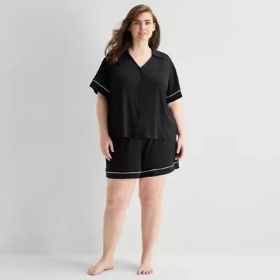 Ambrielle Womens Short Sleeve 2-pc. Plus Pajama Sets