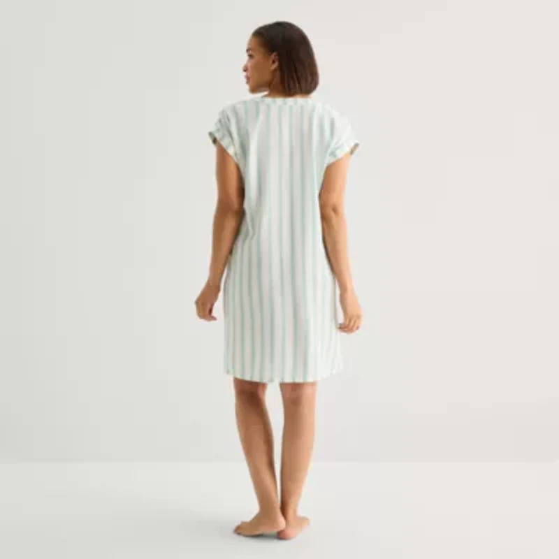 Liz Claiborne Womens Short Sleeve Y Neck Nightshirt
