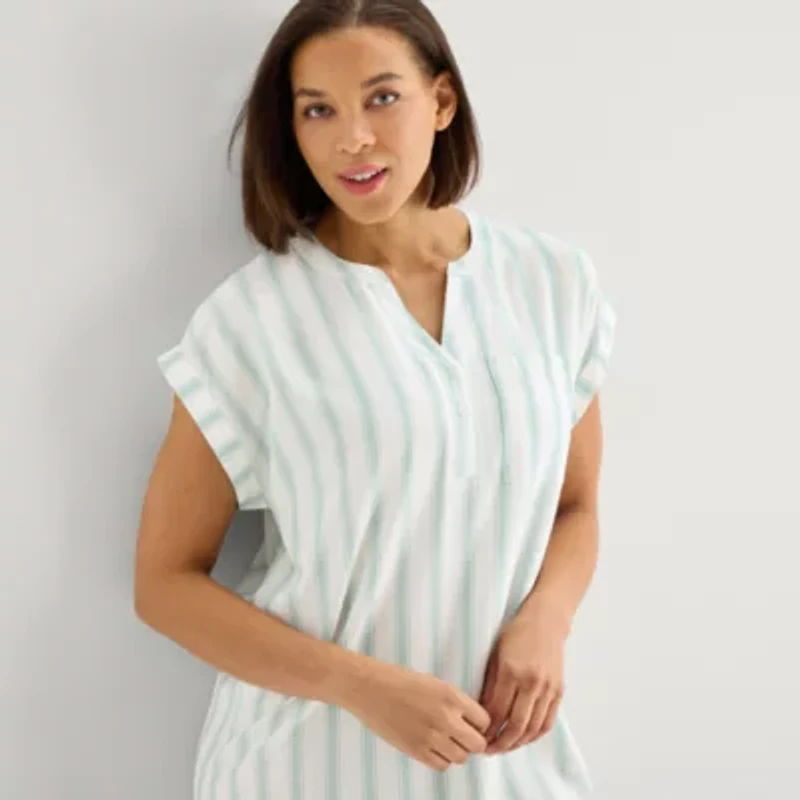 Liz Claiborne Womens Short Sleeve Y Neck Nightshirt