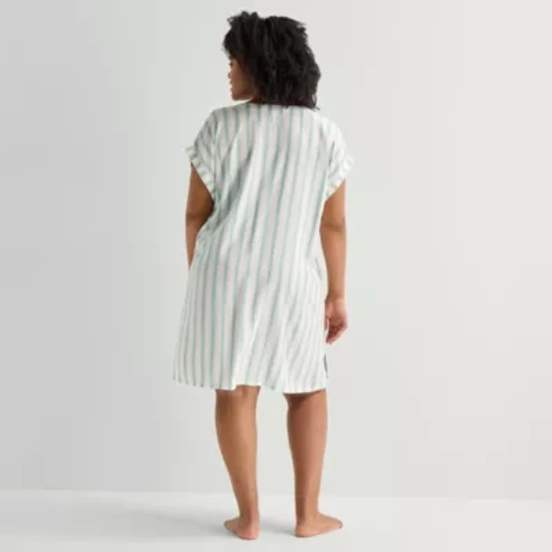 Liz Claiborne Womens Plus Short Sleeve Y Neck Nightshirt