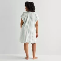 Liz Claiborne Womens Plus Short Sleeve Y Neck Nightshirt