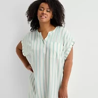 Liz Claiborne Womens Plus Short Sleeve Y Neck Nightshirt