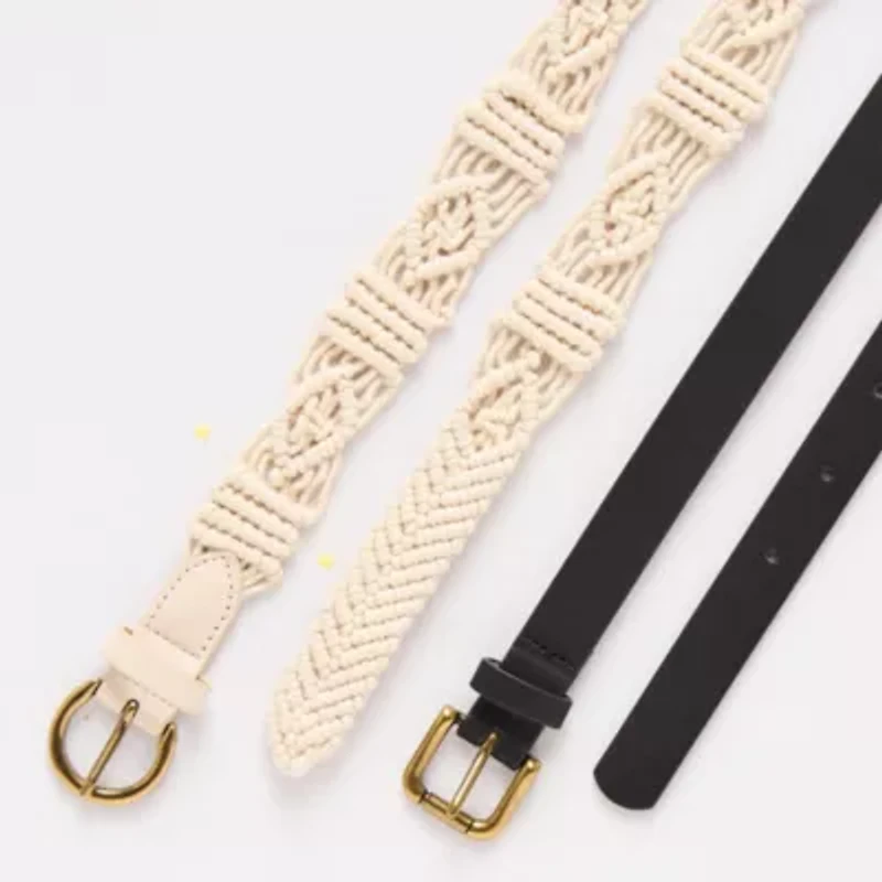 a.n.a Macarame And Solid 2-For-1 Belt Set Womens
