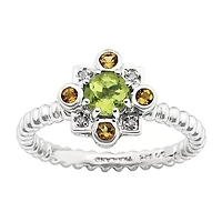 Womens Genuine Green Peridot Sterling Silver Flower Stackable Ring