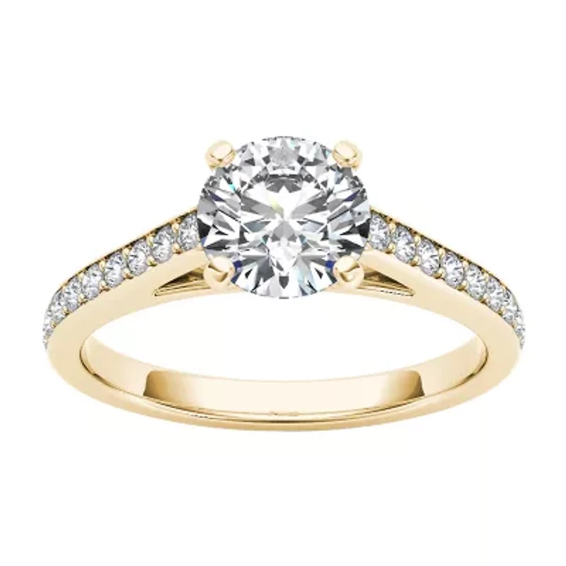 Womens CT. T.W. Natural White Diamond 14K Gold Round Side Stone Engagement Ring