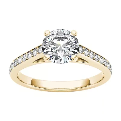 Womens CT. T.W. Natural White Diamond 14K Gold Round Side Stone Engagement Ring