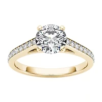 Womens CT. T.W. Natural White Diamond 14K Gold Round Side Stone Engagement Ring