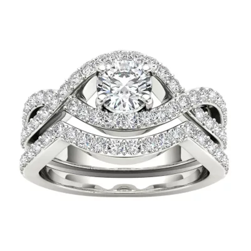 14K White Gold 1 1/2 CT Natural Diamond Set