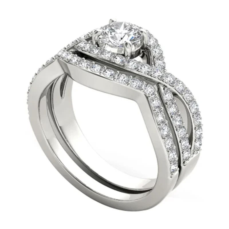 14K White Gold 1 1/2 CT Natural Diamond Set