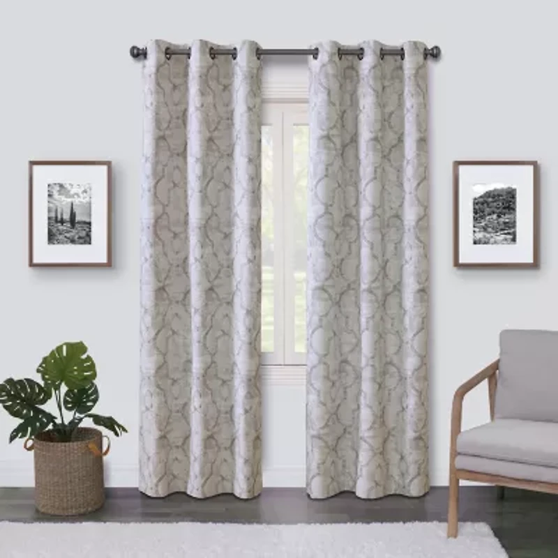 Max Blackout Emerson Scroll Grommet Top 100% Single Curtain Panel