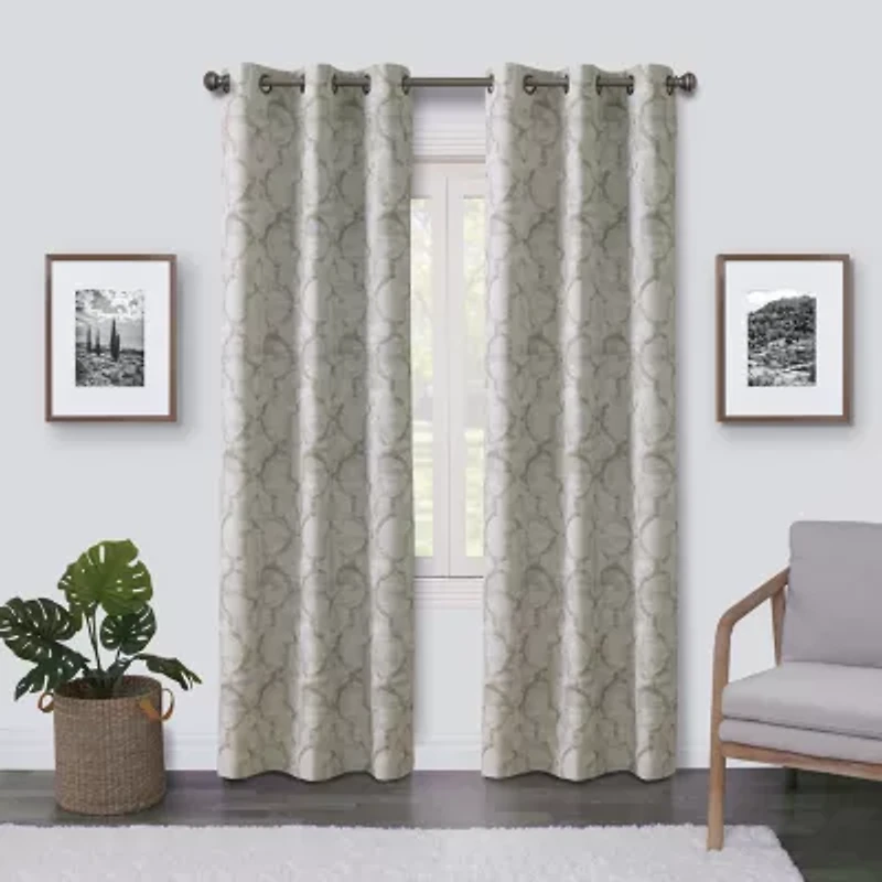 Max Blackout Emerson Scroll Grommet Top 100% Single Curtain Panel