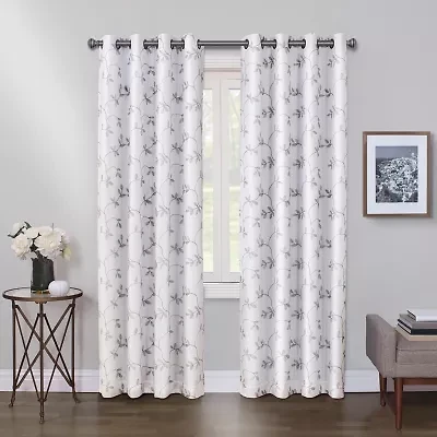 Max Blackout Mystique Grommet Top Embroidered 100% Single Curtain Panel