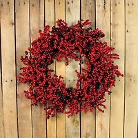 Red and Burgundy Berry Artificial Christmas Wreath  22-Inch Unlit