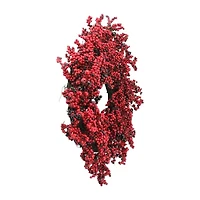 Red and Burgundy Berry Artificial Christmas Wreath  22-Inch Unlit