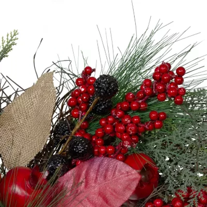 Autumn Harvest Pine  Berry and Pomegranate Wreath  24 inch  Unlit