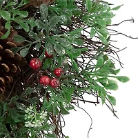 Glittered Pine Cone and Red Berry Artificial Christmas Wreath  24-Inch  Unlit