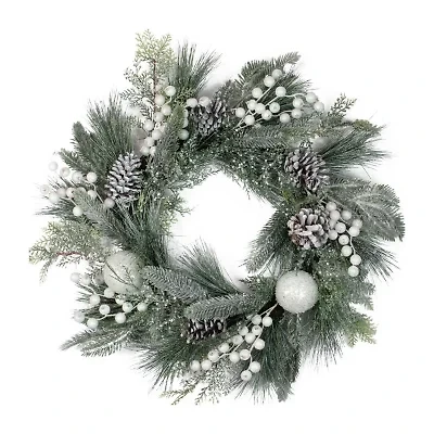 Frosted Mixed Pine and Pine Cone Artificial Christmas Wreath  24-inch  Unlit