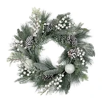 Frosted Mixed Pine and Pine Cone Artificial Christmas Wreath  24-inch  Unlit