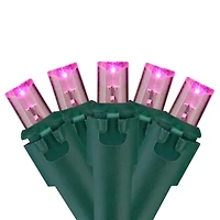 60 Pink LED Wide Angle Mini Christmas Lights - 19.5 ft Green Wire