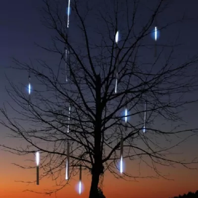 6 White LED Dripping Icicle Snowfall Christmas Light Tubes - 21 ft Clear Wire