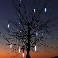 6 White LED Dripping Icicle Snowfall Christmas Light Tubes - 21 ft Clear Wire