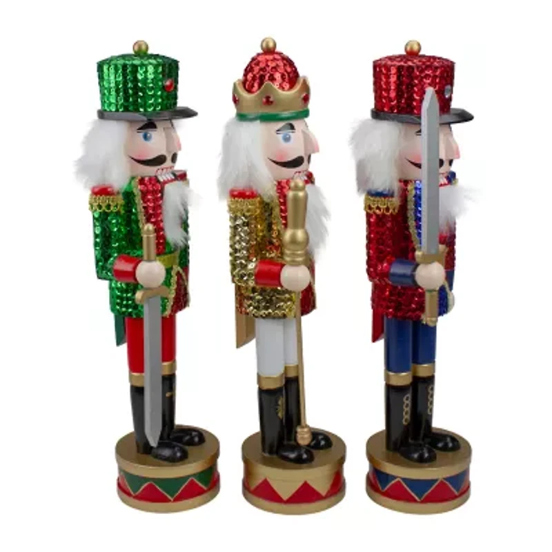 Set of 3 Red Sequin Jacket Wooden Christmas Nutcrackers 14.25"