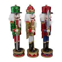 Set of 3 Red Sequin Jacket Wooden Christmas Nutcrackers 14.25"