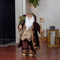 24'' Gold and Brown Standing Santa Claus Christmas Figurine with Staff