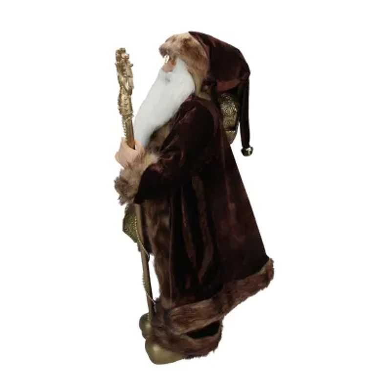 24'' Gold and Brown Standing Santa Claus Christmas Figurine with Staff