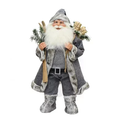 24.5'' Gray and White Standing Santa Claus with Skis Christmas Figurine