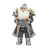 24.5'' Gray and White Standing Santa Claus with Skis Christmas Figurine