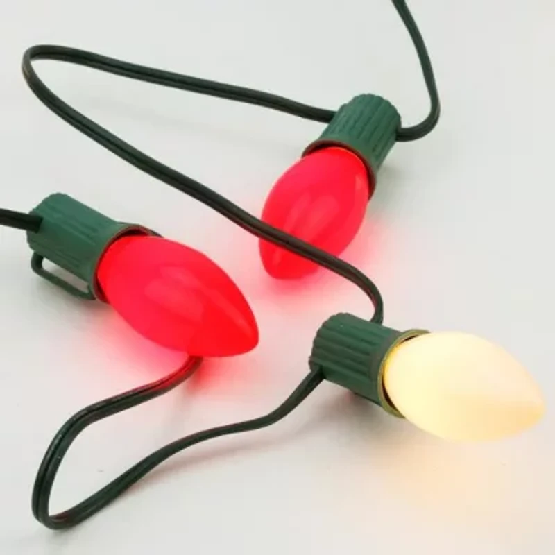 25-Count Opaque Red and White Candy Cane C7 Christmas Light Set  24ft Green Wire