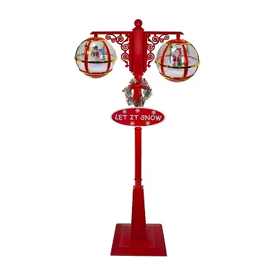 74'' Lighted Red and Gold Musical Double Christmas Street Lamp