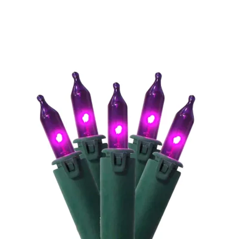 100-Count Purple Commercial Grade Mini Christmas Light Set 45.5ft Green Wire