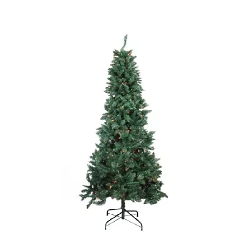9' Pre-Lit Green Slim Pine Artificial Christmas Tree - Multicolor Lights