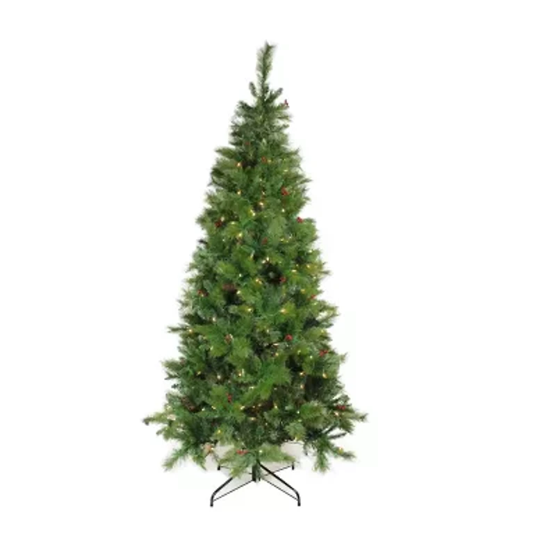 7' Pre-Lit Slim Mount Beacon Pine Artificial Christmas Tree - Multicolor LED Lights