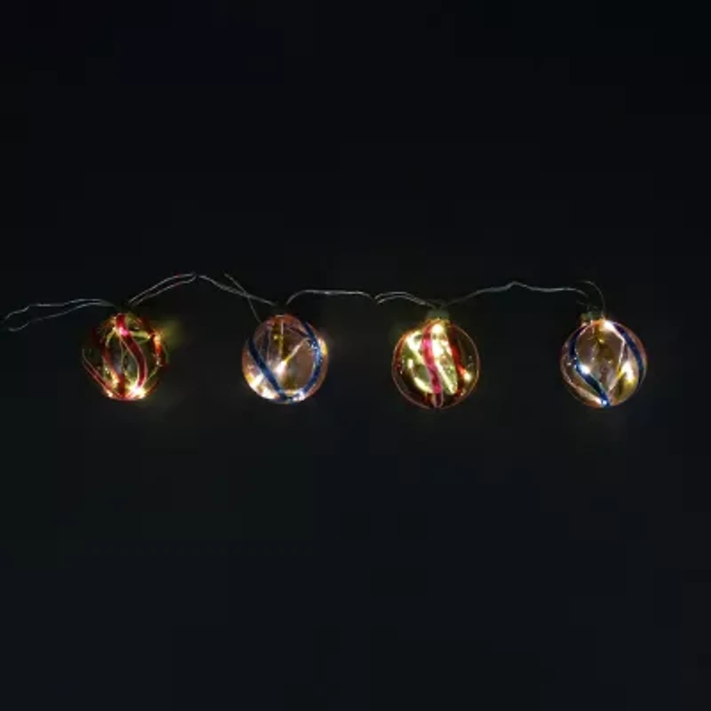 4ct Pink and Red LED Lighted Swirl Glass Christmas Ball Ornaments 3.25'' (82mm)