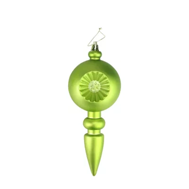 4ct Matte Green Kiwi Retro Reflector Shatterproof Christmas Finial Ornaments 7.5"
