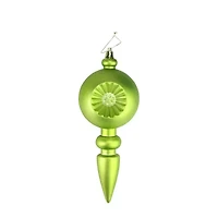 4ct Matte Green Kiwi Retro Reflector Shatterproof Christmas Finial Ornaments 7.5"