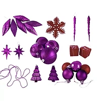 125ct Purple and Red Shatterproof 3-Finish Christmas Ornaments 5.5'' (139.7mm)