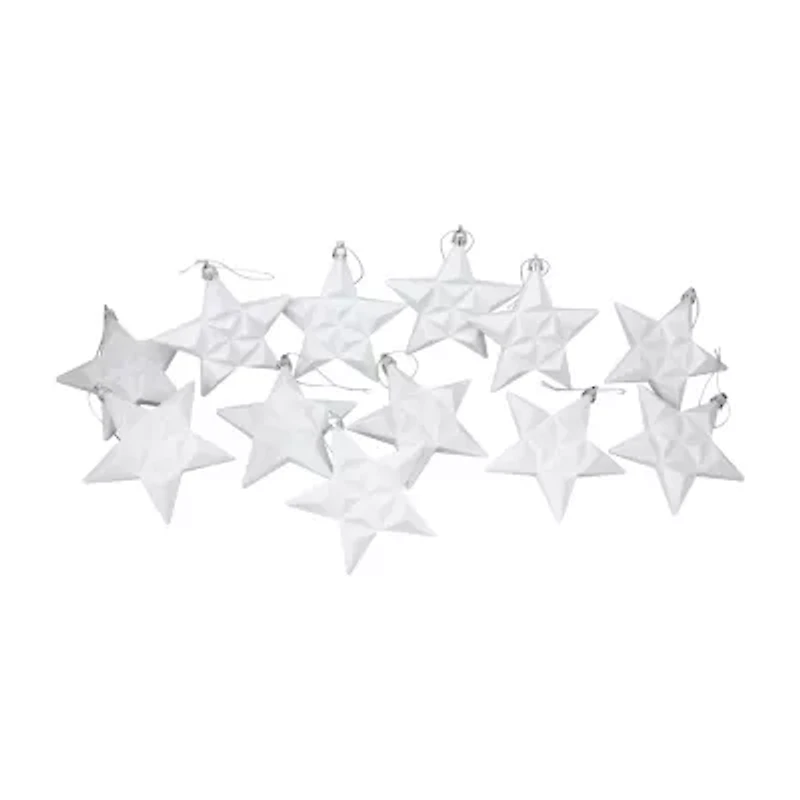 12ct White Matte Finish Glittered Star Shatterproof Christmas Ornaments 5"