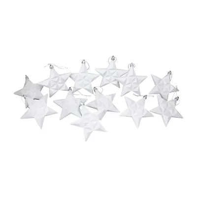 12ct White Matte Finish Glittered Star Shatterproof Christmas Ornaments 5"